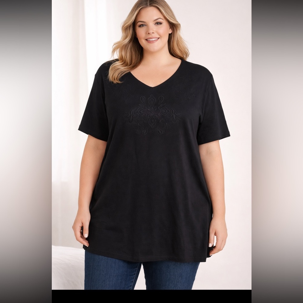 Woman Within Embroidered V-Neck Tee – Size 18/20 (L) – New With Tags